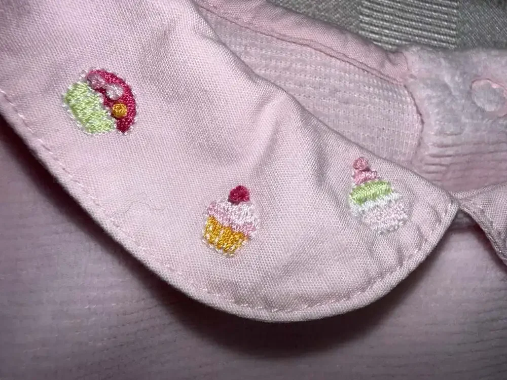 Gymboree Pink Cupcake Embroidered Velour Romper 12-18 Months Peter Pan Collar